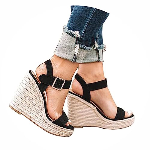 Minetom Damen Sandalen Frühling Frauen Offene Rom Schuhe Plattform Freizeitschuhe Keilabsatz Sandalen Sommerschuhe C Schwarz 38 EU von Minetom