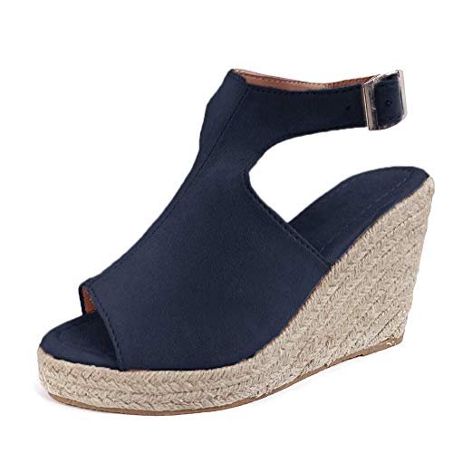 Minetom Damen Sandalen Frühling Sommer Frauen Offene Rom Schuhe Plattform Freizeitschuhe Keilabsatz Sandalen Sommerschuhe B Marine 39 EU von Minetom