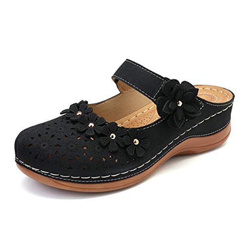 Minetom Damen Sandalen Hausschuhe Slingback Slip On Sommer Leichte Schuhe Geschlossen Flach Strandschuhe Slipper B Schwarz 39 EU von Minetom