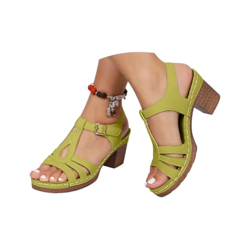 Minetom Damen Sandalen Mit Absatz Elegant Pumps Sommerschuhe Mit Blockabsatz Bequeme Casual Freizeit Open Toe High Heels Schnallensandalen A Grün 42 EU von Minetom