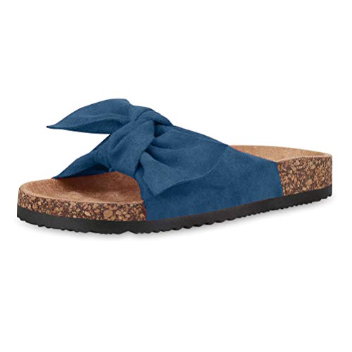 Minetom Damen Sandalen Pantoletten Übergrößen Schleifen Korkoptik Blau 40 EU von Minetom