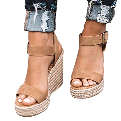 Minetom Damen Sandalen Sommer Frauen Offene Rom Schuhe Plattform Freizeitschuhe Keilabsatz Sandalen Sommerschuhe C Khaki 34 EU von Minetom