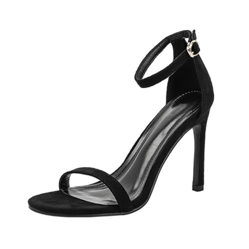 Minetom Damen Sandaletten High Heels Stiletto Offene Zehe Sandalen Elegant Hochzeit Abend Party Braut Schuhe B Schwarz 2 39 EU von Minetom