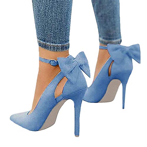 Minetom Damen Sandaletten High Heels Stiletto Sandalen Abend Party Brautschuhe Pumps Sommerschuhe Sandals Mit Bowknot D Blau 39 EU von Minetom