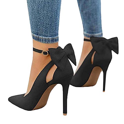 Minetom Damen Sandaletten High Heels Stiletto Sandalen Abend Party Brautschuhe Pumps Sommerschuhe Sandals Mit Bowknot D Schwarz 42 EU von Minetom