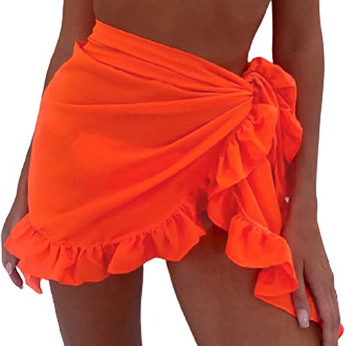 Minetom Damen Sarong Pareo Chiffon Bikini Cover Up Badeanzug Strandtuch Wickelrock Strand Rock Bademode Strandkleid A Orange One Size von Minetom
