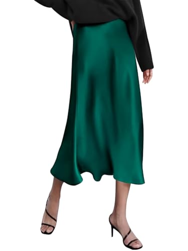 Minetom Damen Satin Rock Lang Hohe Taille Skirt Midirock Frühling Sommer Midi Business Einfarbig Rock Mit Reißverschluss A Grün L Minetom Damen Satin Rock Lang Hohe Taille Skirt Midirock Frühling Sommer Midi Business Einfarbig Rock Mit Reißverschluss A Grün L von Minetom