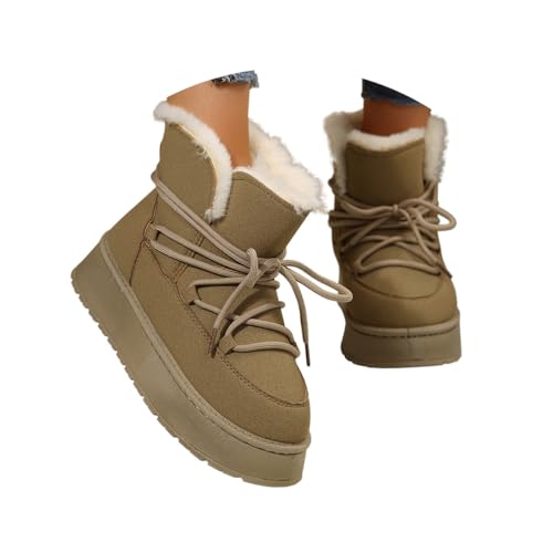 Minetom Damen Schneestiefel Winterstiefel Snow Boots Bequeme Flache Schuhe Wärme Plüsch Gefütterte Niedriger Stiefel Schnürstiefel A Khaki 37 EU von Minetom