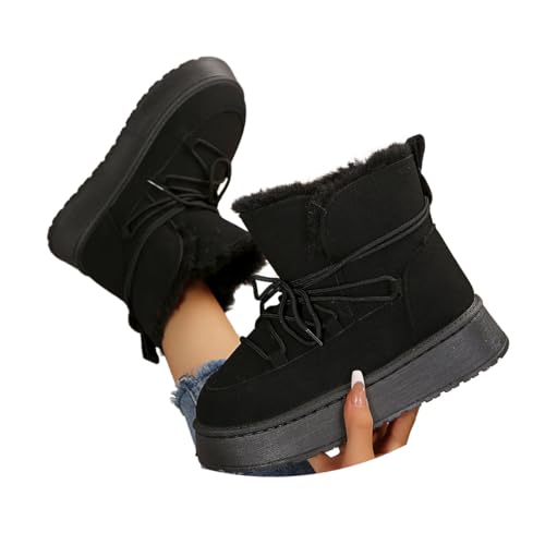 Minetom Damen Schneestiefel Winterstiefel Snow Boots Bequeme Flache Schuhe Wärme Plüsch Gefütterte Niedriger Stiefel Schnürstiefel A Schwarz 37 EU von Minetom
