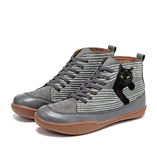 Minetom Damen Schnürstiefeletten Katzendruck Ankle Boots Stiefeletten Flache Schnürsenkel Wanderschuhe Kurzschaft Stiefel Schuhe C Grau 39 EU Minetom Damen Schnürstiefeletten Katzendruck Ankle Boots Stiefeletten Flache Schnürsenkel Wanderschuhe Kurzschaft Stiefel Schuhe C Grau 39 EU von Minetom