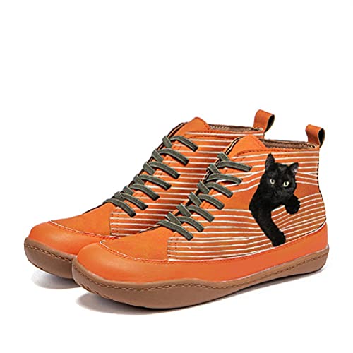 Minetom Damen Schnürstiefeletten Katzendruck Ankle Boots Stiefeletten Flache Schnürsenkel Wanderschuhe Kurzschaft Stiefel Schuhe C Orange 39 EU Minetom Damen Schnürstiefeletten Katzendruck Ankle Boots Stiefeletten Flache Schnürsenkel Wanderschuhe Kurzschaft Stiefel Schuhe C Orange 39 EU von Minetom