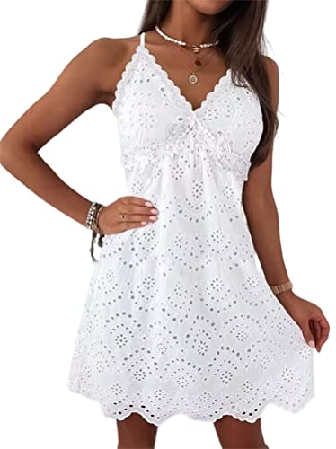 Minetom Damen Schönes Spizenkleid Etuikleid Rückenfrei Kleid Festlich Hochzeitkleider Kurz Weiß T1 Weiß L von Minetom