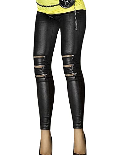 Minetom Damen Sexy Hohe Taille Skinny Kunstleder Leggings PU Leder Hose Lederhosen Leggins Strumpfhosen Slim Fitness Stretch Hose E Schwarz M von Minetom