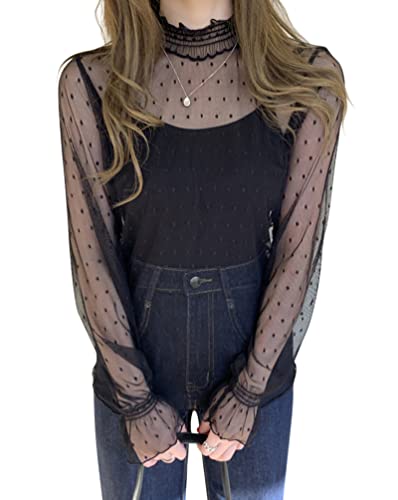 Minetom Damen Sexy Mesh Spitze Oberteile Langarm Durchsichtige T-Shirt Rollkragen Transparent Tüll Hemd Shirt Casual Bluse Top D Schwarz L Minetom Damen Sexy Mesh Spitze Oberteile Langarm Durchsichtige T-Shirt Rollkragen Transparent Tüll Hemd Shirt Casual Bluse Top D Schwarz L von Minetom
