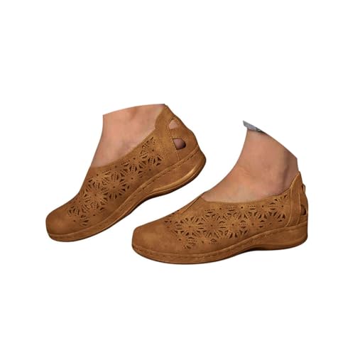 Minetom Damen Slipper Flache Atmungsaktive Cutouts Römersandalen Modische Geschlossene Frauen Low Top Halbschuhe Slip On Bootsschuhe Schlupfschuhe Lässige Damenschuhe B Braun 39 EU von Minetom