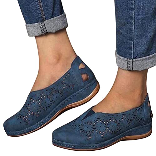 Minetom Damen Slipper Flache Atmungsaktive Cutouts Römersandalen Modische Geschlossene Slippers Frauen Low Top Halbschuhe Slip On Bootsschuhe Schlupfschuhe Lässige Damenschuhe B Blau 43 EU von Minetom