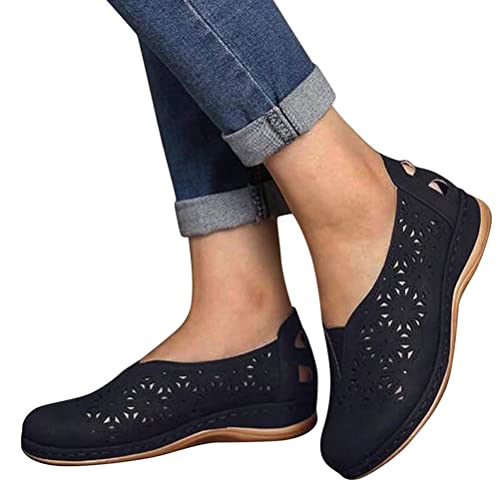 Minetom Damen Slipper Flache Atmungsaktive Cutouts Römersandalen Modische Geschlossene Slippers Frauen Low Top Halbschuhe Slip On Bootsschuhe Schlupfschuhe Lässige Damenschuhe B Schwarz 35 EU von Minetom