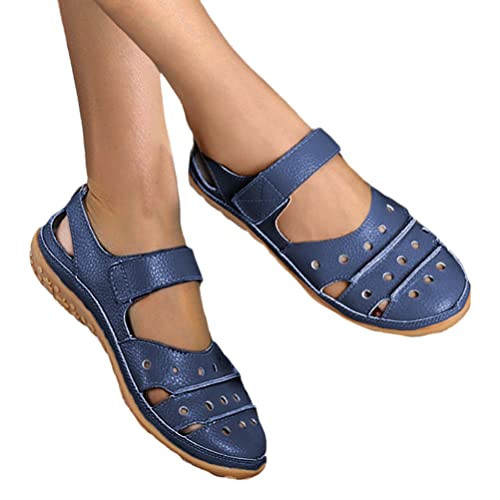 Minetom Damen Slipper Flache Atmungsaktive Cutouts Römersandalen Modische Geschlossene Slippers Frauen Low Top Halbschuhe Slip On Bootsschuhe Schlupfschuhe Lässige Damenschuhe C Blau 38 EU von Minetom