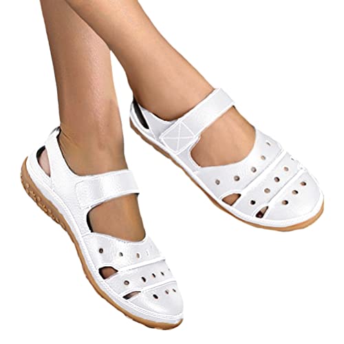 Minetom Damen Slipper Flache Atmungsaktive Cutouts Römersandalen Modische Geschlossene Slippers Frauen Low Top Halbschuhe Slip On Bootsschuhe Schlupfschuhe Lässige Damenschuhe C Weiß 41 EU von Minetom