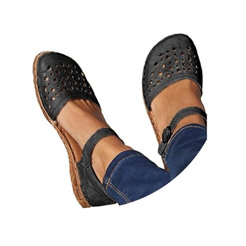 Minetom Damen Slipper Flache Atmungsaktive Cutouts Römersandalen Slip On Modische Geschlossene Frauen Low Top Halbschuhe Bootsschuhe Schlupfschuhe Lässige Damenschuhe A Schwarz 40 EU von Minetom