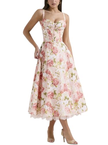 Minetom Damen Sommer Ärmellos Spaghettiträger Boho Blumen Lang Kleid Ärmellose Korsett Bustier Midi Cocktailkleid Prinzessin Brautjungfer Kleid B2 Blumen 02 XS von Minetom