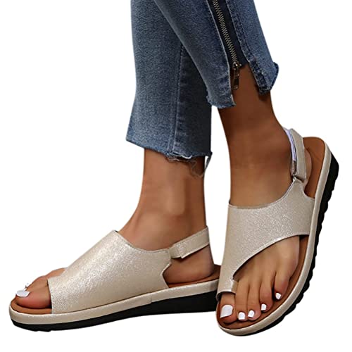 Minetom Damen Sommer Big Toe Fußkorrektur Sandale Frauen Schuhe Sommer Strand Reise Hallux Valgus Flache Zehentrenner Flip Flops A Gold 39 EU von Minetom