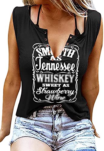 Minetom Damen Sommer Casual Tank Top Frauen Ärmellose Basic T Shirt Locker Oberteile Sexy V-Ausschnitt Weste Tunika Blusentop Smooth As Tennessee Whiskey Sweet As Strawberry Wine A Schwarz S von Minetom