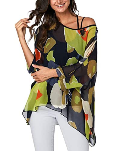 Minetom Damen Sommer Chiffon Bluse Strand Beiläufige T Shirt Lose Hemd Oversize Oberteile Tuniken Tops Strandponcho Bikini Cover Up Stil 01 Einheitsgröße von Minetom