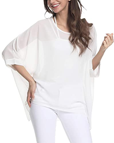 Minetom Damen Sommer Chiffon Bluse Strand Beiläufige T Shirt Lose Hemd Oversize Oberteile Tuniken Tops Strandponcho Bikini Cover Up Stil 14 Einheitsgröße von Minetom