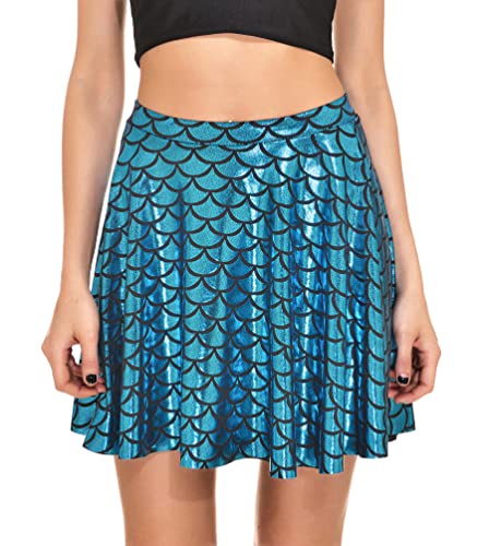 Minetom Damen Sommer Fischschuppe Kurzer Rock Frauen Druck Party Club Mini Röcke Plisseerock Faltenrock Blau S von Minetom