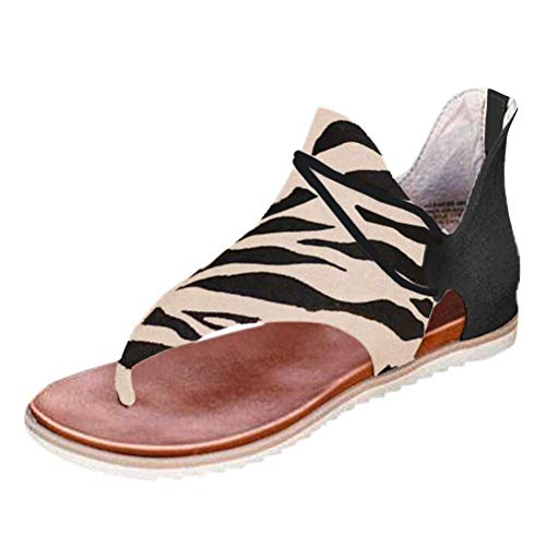 Minetom Damen Sommer Flat Heel Round Toe Back Reißverschluss Sandalen Flip Flop Schuhe Zebra 39 EU von Minetom