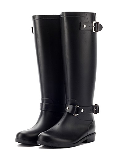 Minetom Damen Sommer Herbst Gummistiefel Reißverschluss Regenstiefel Wasserdicht Lange Stiefe rutschfest Stiefel Schwarz EU 39 von Minetom