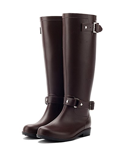 Minetom Damen Sommer Herbst Gummistiefel Reißverschluss Regenstiefel Wasserdicht Lange Stiefe rutschfest Stiefel Braun EU 37 von Minetom