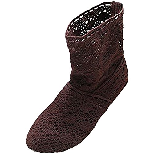 Minetom Damen Sommer Herbst Mid-calf Boots Durchbohrt Stiefel Süße Hohl Spitze Chunky Ferse Stiefeletten Sommerstiefel Braun EU 40 von Minetom