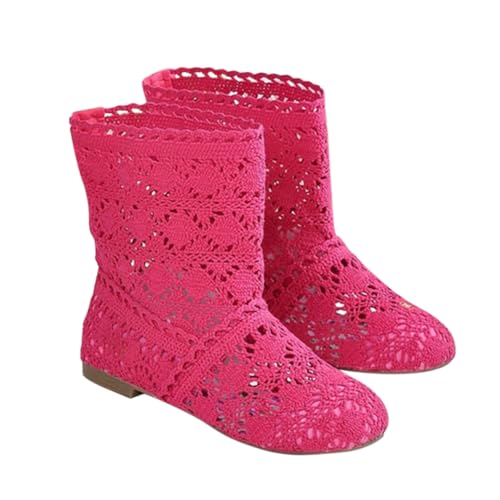 Minetom Damen Sommer Herbst Stiefel Hohl Spitze Boots Reißverschluss Hollow Out Flache Stiefeletten Sommerstiefel B1 Rose 40 EU von Minetom