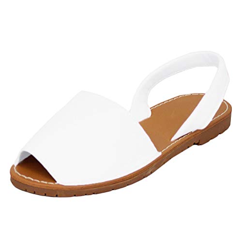 Minetom Damen Sommer Retro Flache Badesandale Sandalen Mode Peep Toe Flip Flop Zehentrenner Schuhe Frauen Übergröße Sommerschuhe Strandschuhe Weiß EU 38 von Minetom