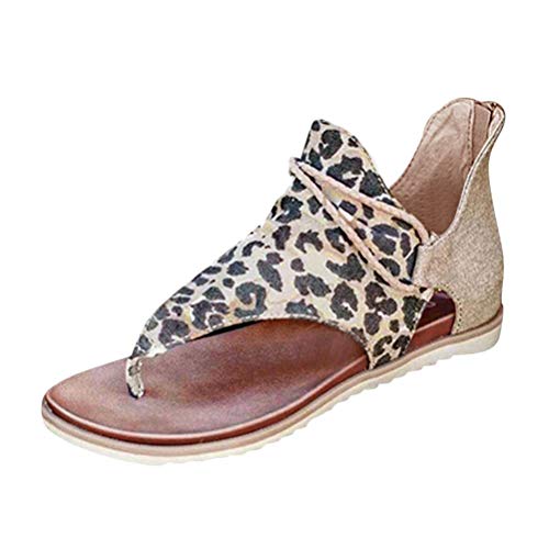 Minetom Damen Sommer Sandale Bequeme Strandsandalen Elegante Sandaletten Sommersandalen Leopard Strand Flacher Boden Römische Hausschuhe Flip Flops Leopard 38 EU von Minetom