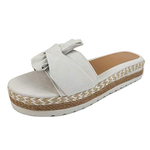 Minetom Damen Sommer Sandalen Lässige Flache Schuhe Plateau Flat Heel Elegant Römersandalen Pantoletten Peep Toe Flip Flop Schuhe Strandsandalen Weiß 37 EU von Minetom