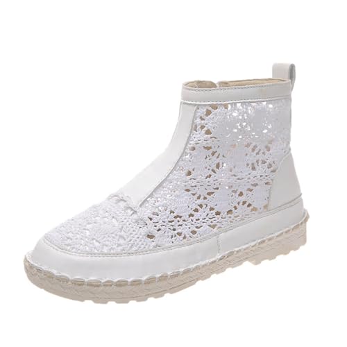 Minetom Damen Sommer Stiefel Elegante Hohl Stiefeletten Bequem Atmungsaktiv Sommerstiefel Kurze Boots mit Reißverschluss C Weiß 37 EU von Minetom