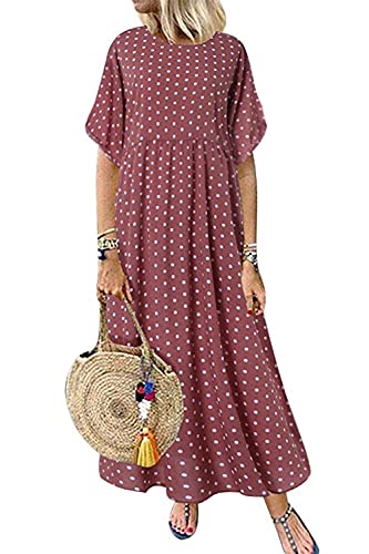 Minetom Damen Sommerkleid Baumwolle Leinen Vintage Ärmellos Blumen Baggy Lose Beiläufige Lang Kleider Maxikleid Plus Size D Rot 42 von Minetom