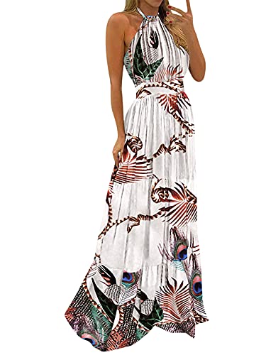 Minetom Damen Sommerkleid Lang Boho Ärmellose Drucken Abendkleider Mode Elegant Maxikleider Lose Kleid Strandkleid H Mehrfarbig S von Minetom