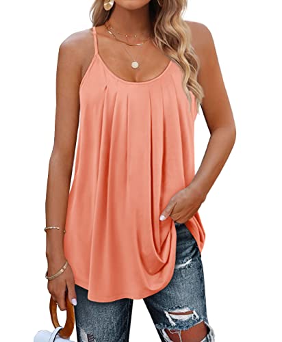 Minetom Damen Spaghetti Top Sommer Locker Tunika Ärmellose Oberteile Spaghettiträger Tank Tops Plissierte Vorderseite Ohne Ärmel Elegant Lose T-Shirt Bluse mit Plissee B Rosa 3XL von Minetom