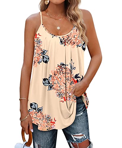 Minetom Damen Spaghetti Top Sommer Locker Tunika Ärmellose Oberteile Spaghettiträger Tank Tops Plissierte Vorderseite Ohne Ärmel Elegant Lose T-Shirt Bluse mit Plissee C Druck 02 L von Minetom