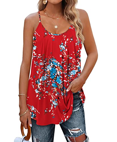 Minetom Damen Spaghetti Top Sommer Locker Tunika Ärmellose Oberteile Spaghettiträger Tank Tops Plissierte Vorderseite Ohne Ärmel Elegant Lose T-Shirt Bluse mit Plissee C Druck 04 L von Minetom