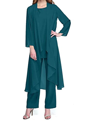 Minetom Damen Spitze Ärmellos Chiffon Shirt Und Hohe Taille Cocktail Party Festlich Hosenanzug Tüll Cardigan Vintage 3-Teiliges Set Abendanzug C Grün 3XL von Minetom