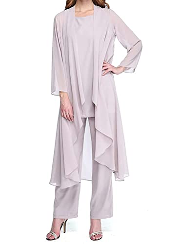 Minetom Damen Spitze Ärmellos Chiffon Shirt Und Hohe Taille Cocktail Party Festlich Hosenanzug Tüll Cardigan Vintage 3-Teiliges Set Abendanzug C Rosa XL von Minetom