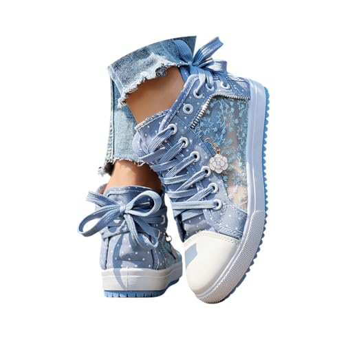 Minetom Damen Spitze Sneaker Halbhoch Mesh Sportschuhe High Top Flache Turnschuh Walking Schnürschuhe Atmungsaktive A Hellblau 41 EU Minetom Damen Spitze Sneaker Halbhoch Mesh Sportschuhe High Top Flache Turnschuh Walking Schnürschuhe Atmungsaktive A Hellblau 41 EU von Minetom