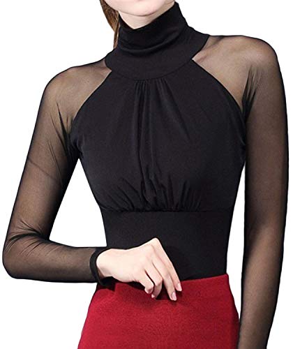 Minetom Damen Spitzen Shirt Sexy Transparent Netz Top Rundhals Party Oberteile Mesh Crop Top Schwarz 40 von Minetom