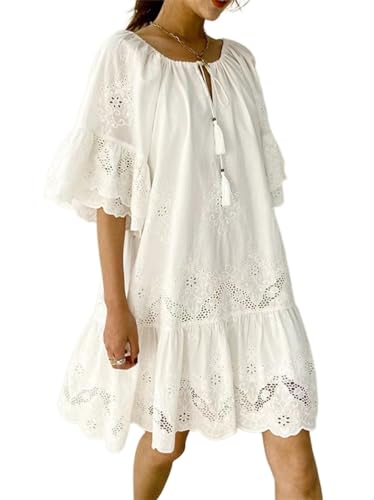 Minetom Damen Spitzen Sommerkleid Mit Spaghettiträgern Kurz Kleid V-Ausschnitt Ärmellos Sommer Boho Strandkleid A-Linie Kleid Z2 Weiß S Minetom Damen Spitzen Sommerkleid Mit Spaghettiträgern Kurz Kleid V-Ausschnitt Ärmellos Sommer Boho Strandkleid A-Linie Kleid Z2 Weiß S von Minetom
