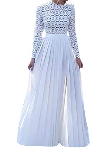 Minetom Damen Spitzenkleid Brautjungfer Elegant Party Cocktailkleid Chiffon Lang Kleid Sommer Maxi Spitzen Abend Rückenfrei Mini Kleid B Weiß XL von Minetom